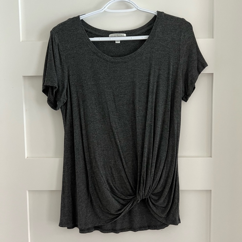 Nine Britton Dark Grey Knot Front T-Shirt